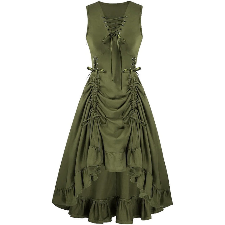 A-Line/Princess V-Neck Sleeveless Tea-Length Punk & Gothic Renaissance Steampunk Dress