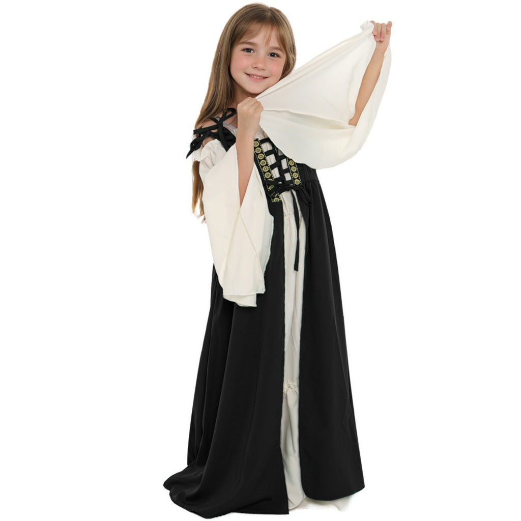 Girl's A-Line/Princess Square Neck Long Sleeves Floor-Length Medieval Renaissance Vintage Dress