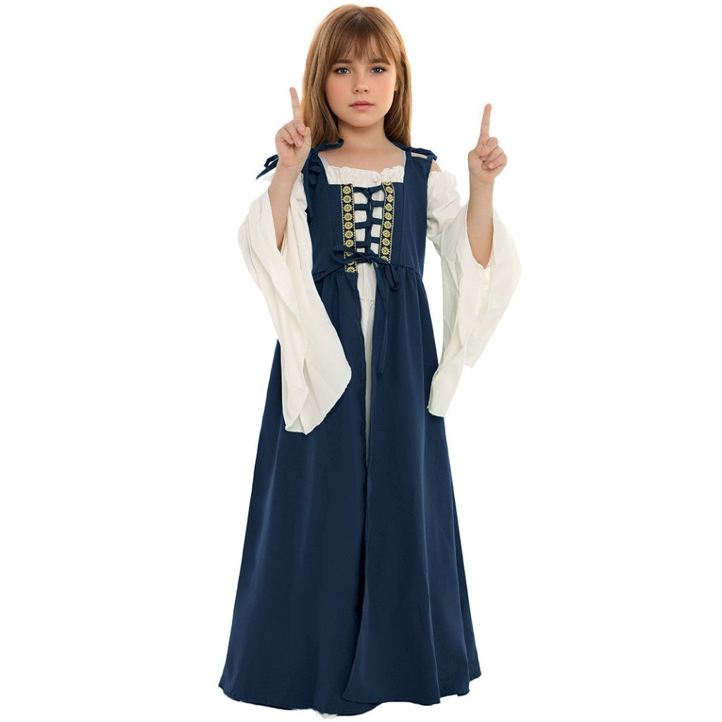 Girl's A-Line/Princess Square Neck Long Sleeves Floor-Length Medieval Renaissance Vintage Dress