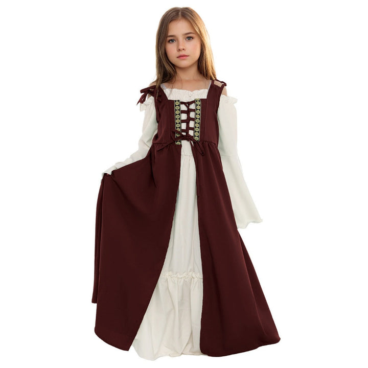 Girl's A-Line/Princess Square Neck Long Sleeves Floor-Length Medieval Renaissance Vintage Dress
