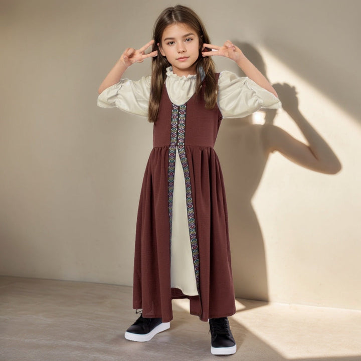 Girl's A-Line/Princess Jewel Neck Short Sleeves Ankle-Length Medieval Court Style Dress