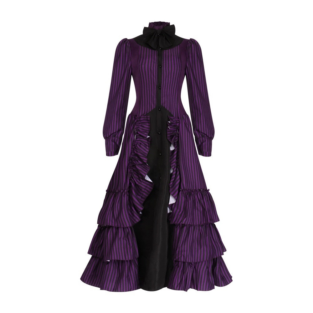 A-Line/Princess Jewel Neck Long Sleeves Floor-Length Gothic Retro Pleated Cosplay Dress