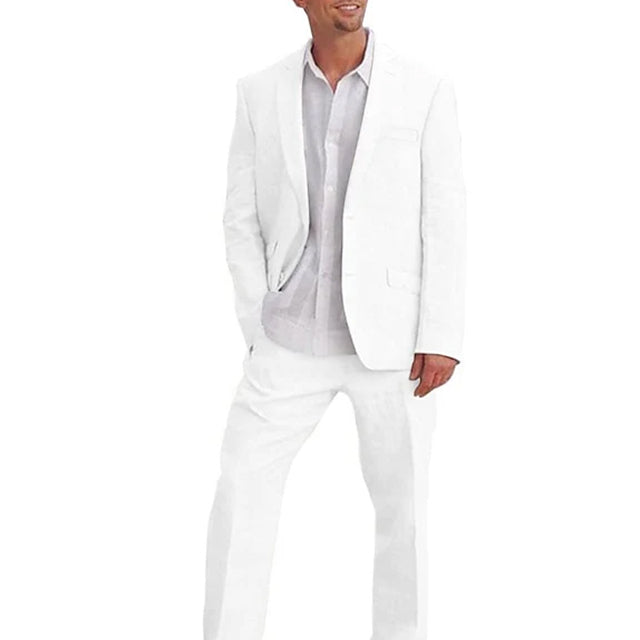 Men's Tailored Fit Single Breasted Two-buttons 2 Pieces Solid Coloured Linen Suits