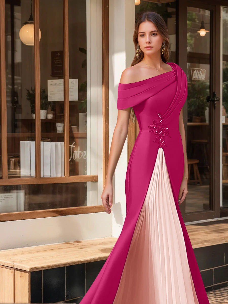 Trumpet/Mermaid One-Shoulder Short Sleeves Evening Dresses with Ruffles & Appliques