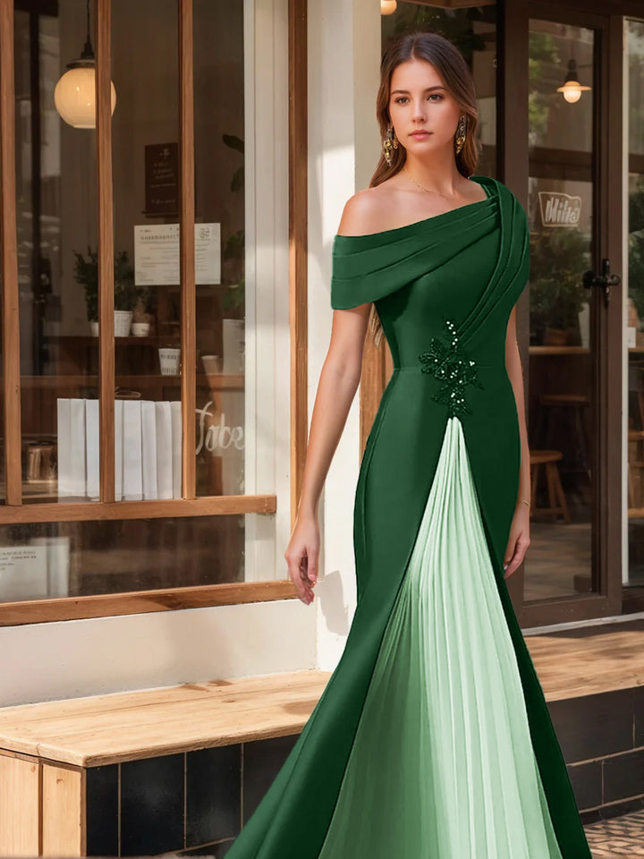 Trumpet/Mermaid One-Shoulder Short Sleeves Evening Dresses with Ruffles & Appliques