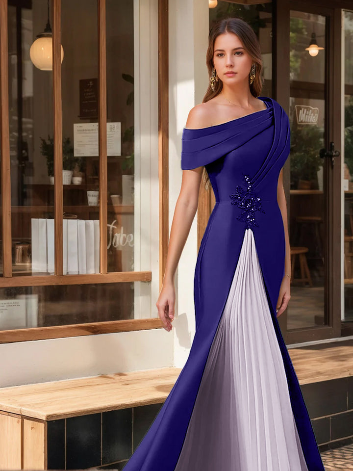 Trumpet/Mermaid One-Shoulder Short Sleeves Evening Dresses with Ruffles & Appliques