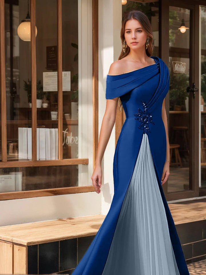 Trumpet/Mermaid One-Shoulder Short Sleeves Evening Dresses with Ruffles & Appliques