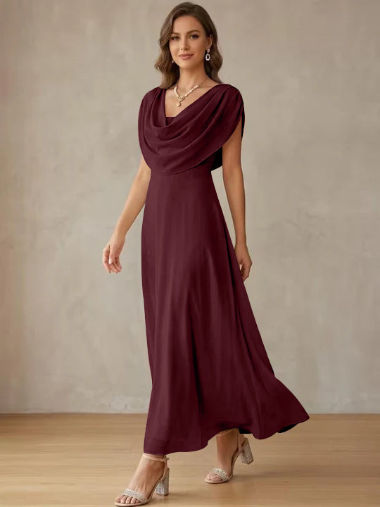 A-Line/Princess Cowl Neck Chiffon Cocktail Dresses Little White Dresses Ankle-Length Sleeveless Graduation Dress