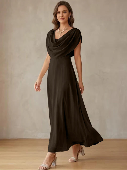 A-Line/Princess Cowl Neck Chiffon Cocktail Dresses Little White Dresses Ankle-Length Sleeveless Graduation Dress