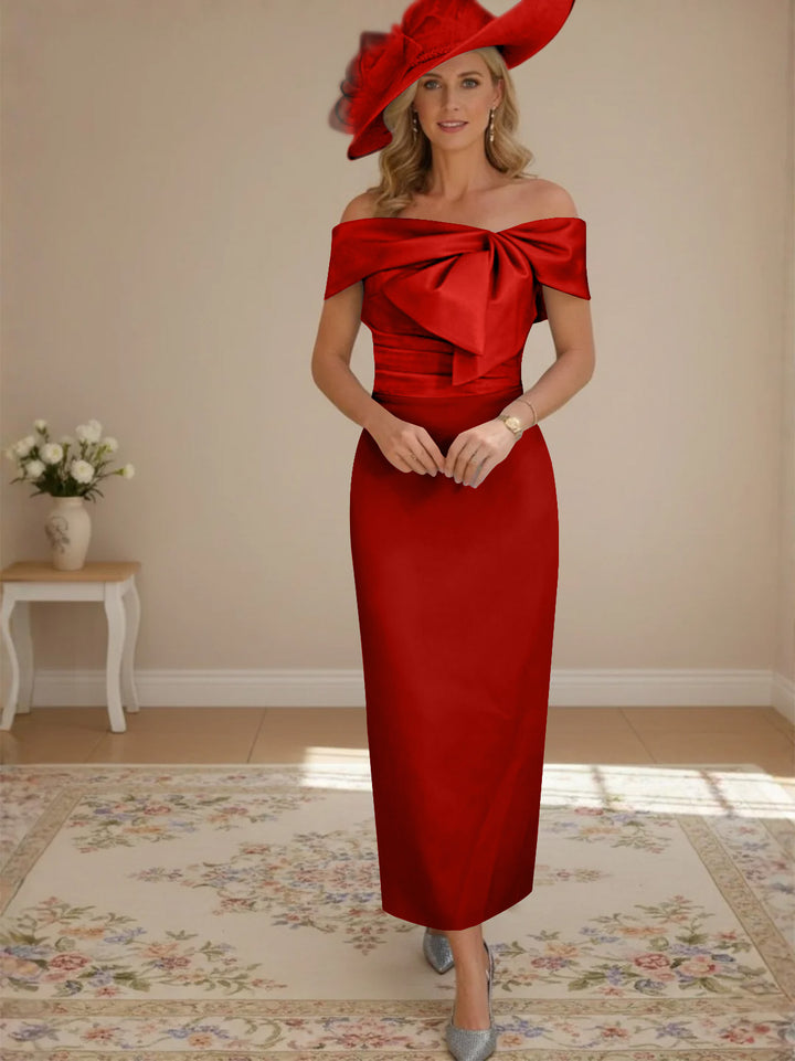 Sheath/Column Off-the-Shoulder Ankle-Length Mother of the Bride Dresses with Bowknot