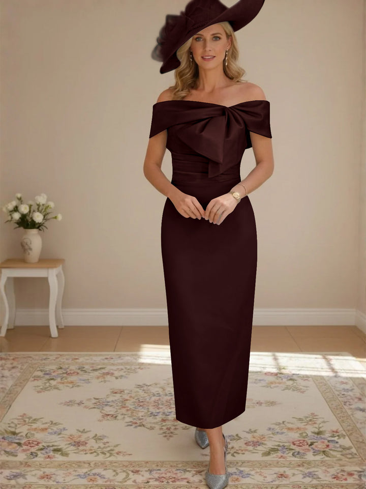 Sheath/Column Off-the-Shoulder Ankle-Length Mother of the Bride Dresses with Bowknot