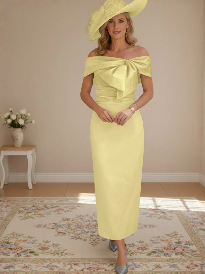 Sheath/Column Off-the-Shoulder Ankle-Length Mother of the Bride Dresses with Bowknot