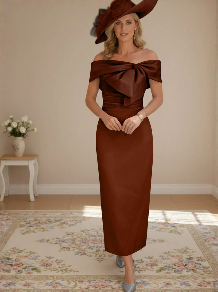 Sheath/Column Off-the-Shoulder Ankle-Length Mother of the Bride Dresses with Bowknot