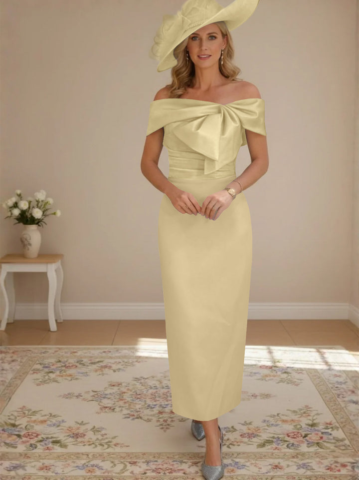 Sheath/Column Off-the-Shoulder Ankle-Length Mother of the Bride Dresses with Bowknot