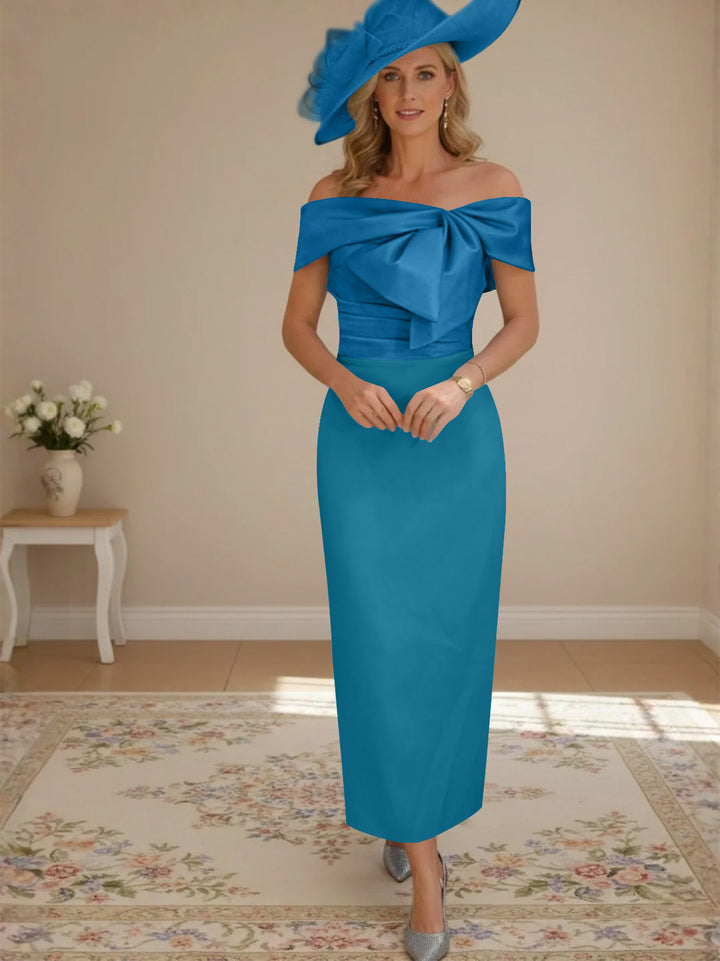 Sheath/Column Off-the-Shoulder Ankle-Length Mother of the Bride Dresses with Bowknot