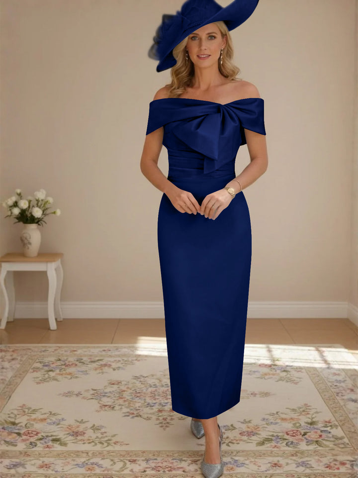 Sheath/Column Off-the-Shoulder Ankle-Length Mother of the Bride Dresses with Bowknot