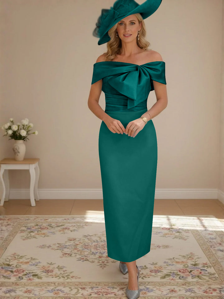 Sheath/Column Off-the-Shoulder Ankle-Length Mother of the Bride Dresses with Bowknot