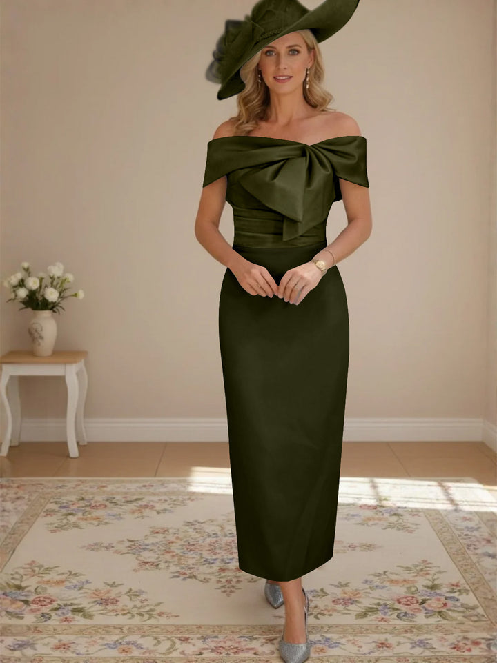 Sheath/Column Off-the-Shoulder Ankle-Length Mother of the Bride Dresses with Bowknot