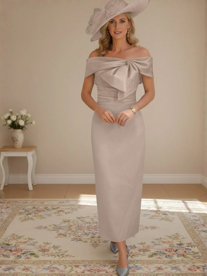 Sheath/Column Off-the-Shoulder Ankle-Length Mother of the Bride Dresses with Bowknot