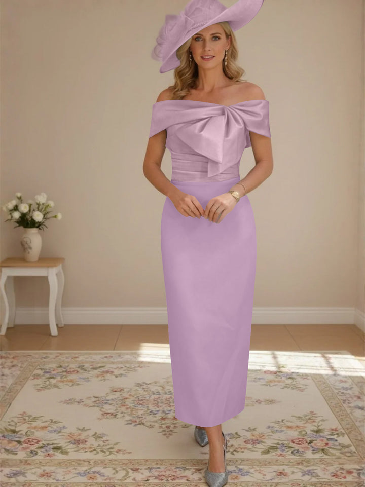 Sheath/Column Off-the-Shoulder Ankle-Length Mother of the Bride Dresses with Bowknot
