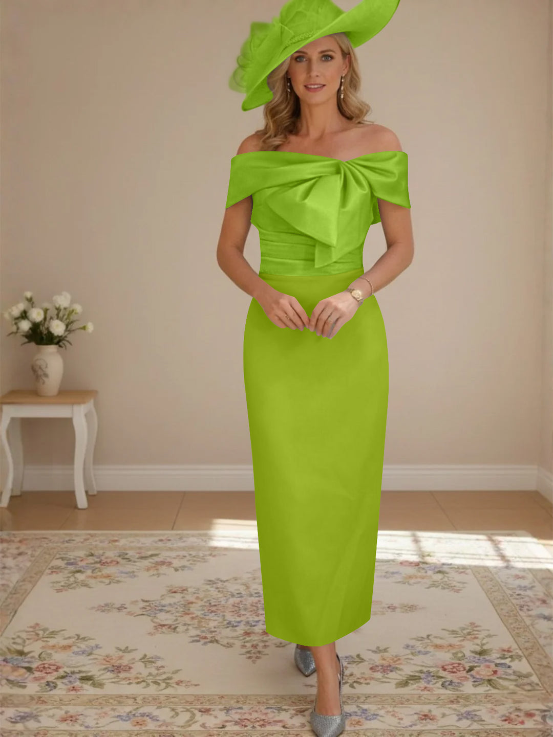 Sheath/Column Off-the-Shoulder Ankle-Length Mother of the Bride Dresses with Bowknot
