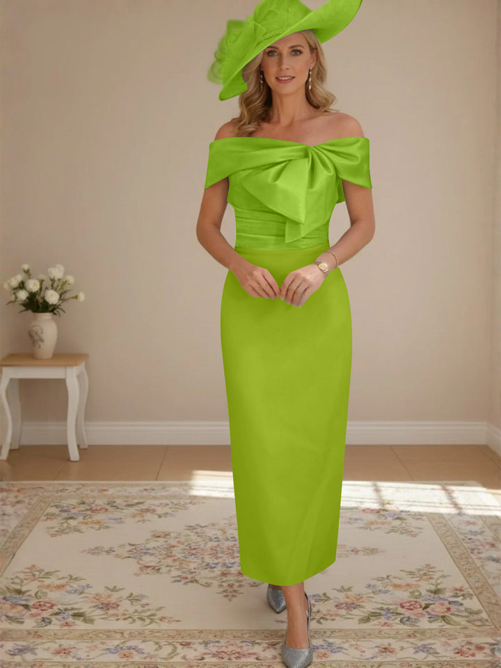 Sheath/Column Off-the-Shoulder Ankle-Length Mother of the Bride Dresses with Bowknot