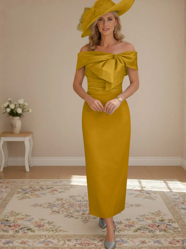 Sheath/Column Off-the-Shoulder Ankle-Length Mother of the Bride Dresses with Bowknot