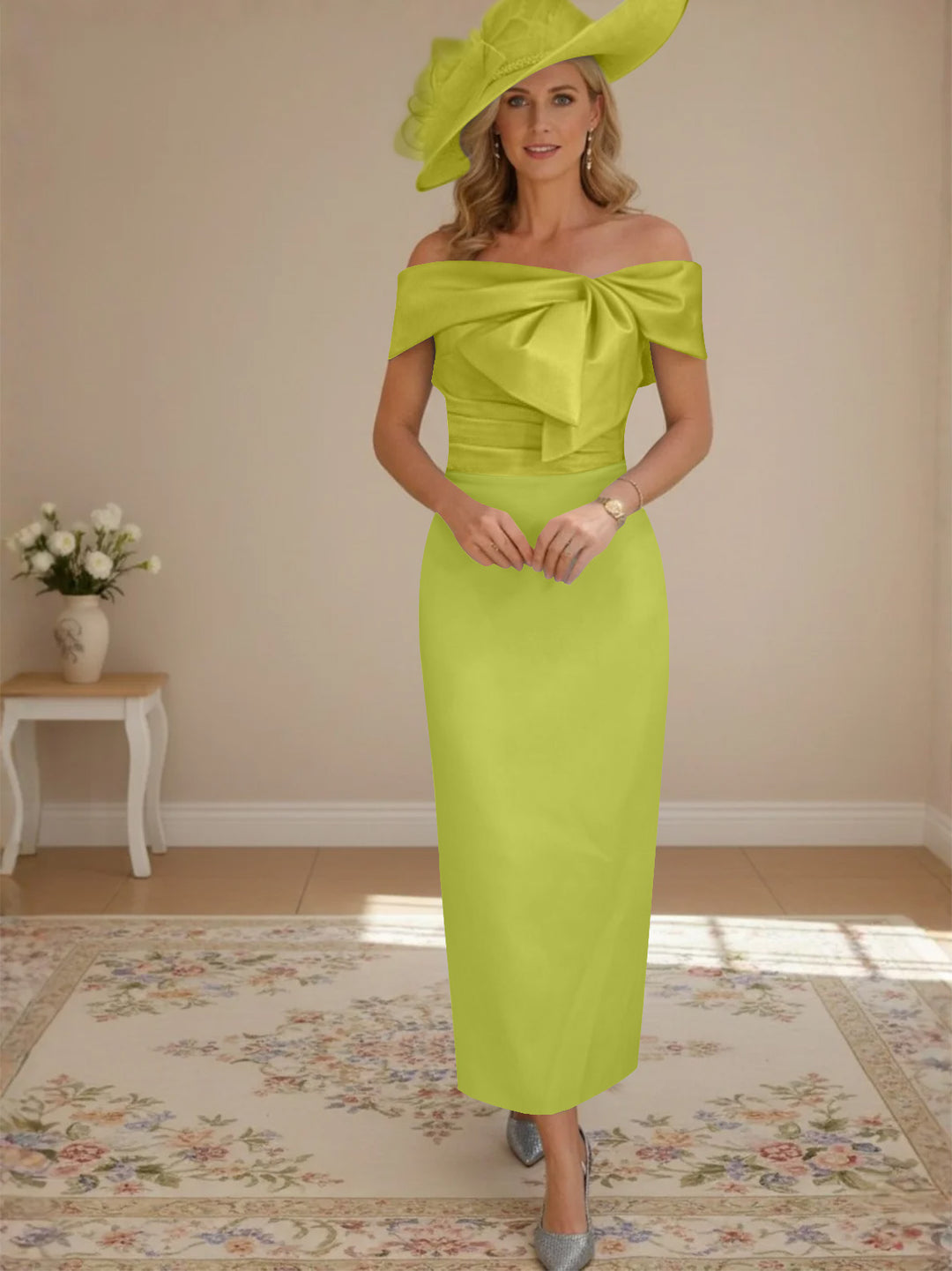 Sheath/Column Off-the-Shoulder Ankle-Length Mother of the Bride Dresses with Bowknot