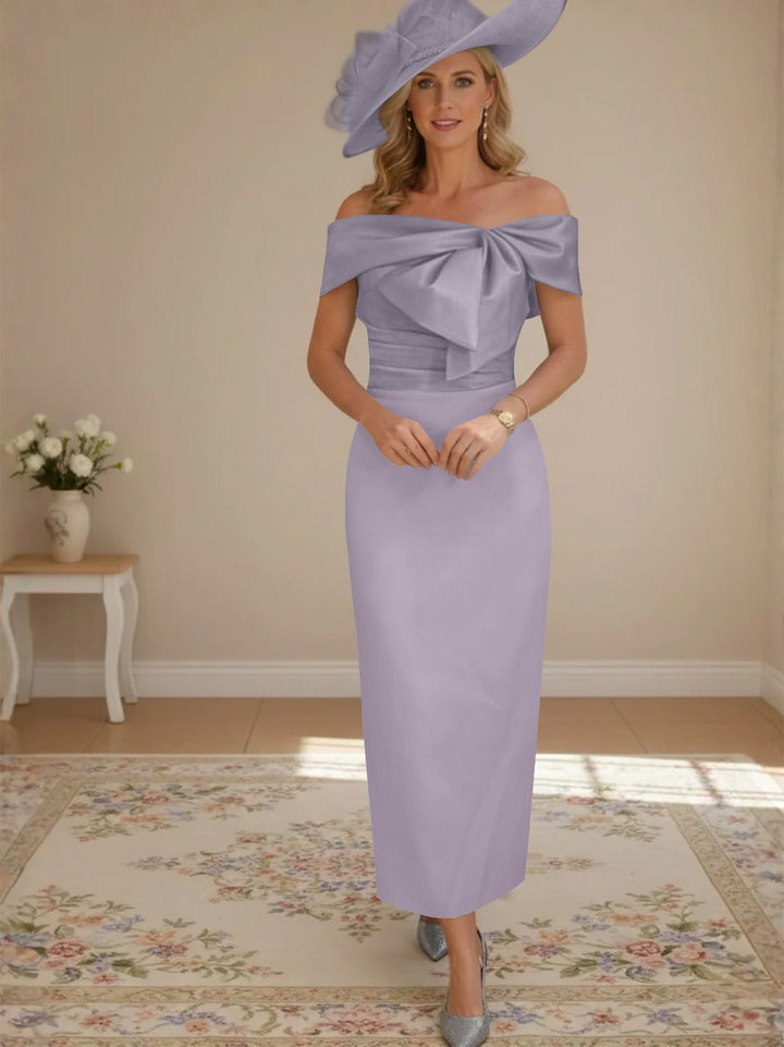 Sheath/Column Off-the-Shoulder Ankle-Length Mother of the Bride Dresses with Bowknot