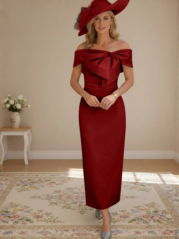 Sheath/Column Off-the-Shoulder Ankle-Length Mother of the Bride Dresses with Bowknot