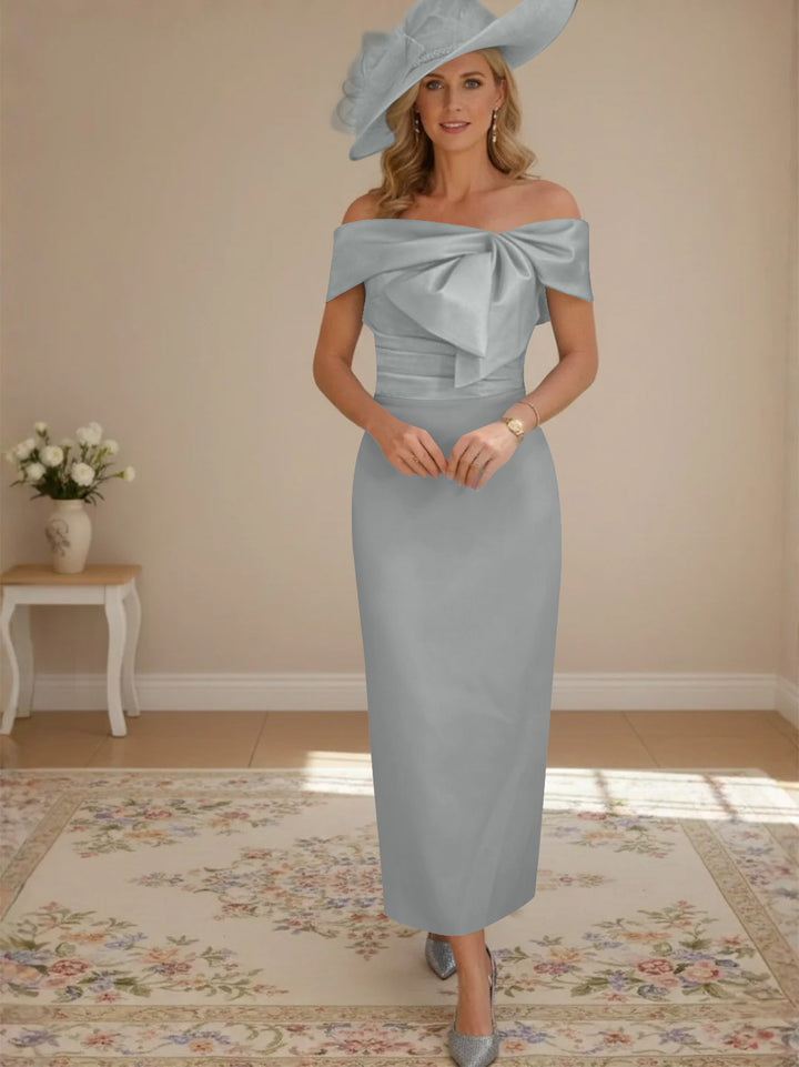 Sheath/Column Off-the-Shoulder Ankle-Length Mother of the Bride Dresses with Bowknot