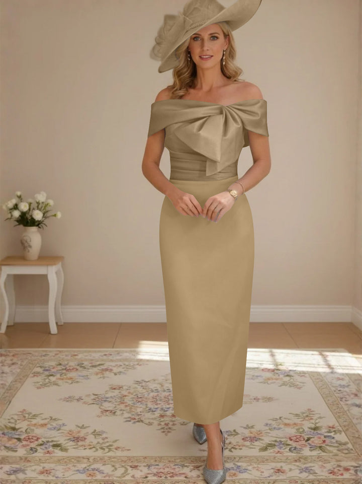 Sheath/Column Off-the-Shoulder Ankle-Length Mother of the Bride Dresses with Bowknot