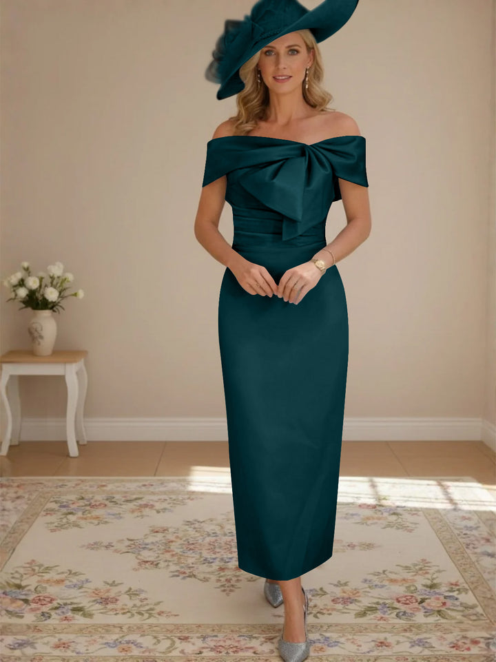 Sheath/Column Off-the-Shoulder Ankle-Length Mother of the Bride Dresses with Bowknot