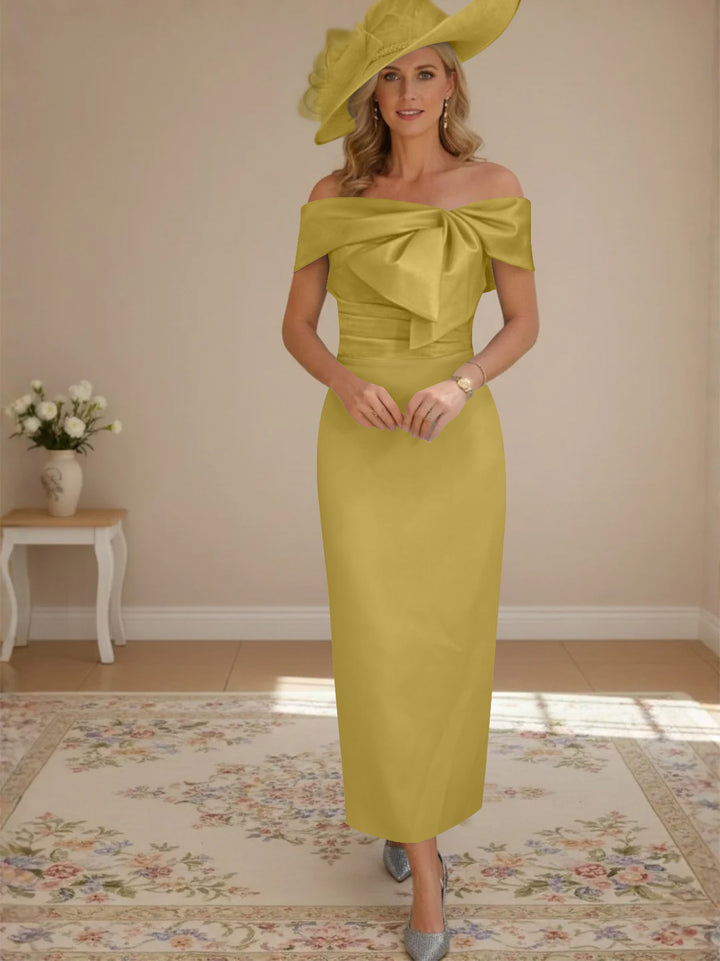 Sheath/Column Off-the-Shoulder Ankle-Length Mother of the Bride Dresses with Bowknot