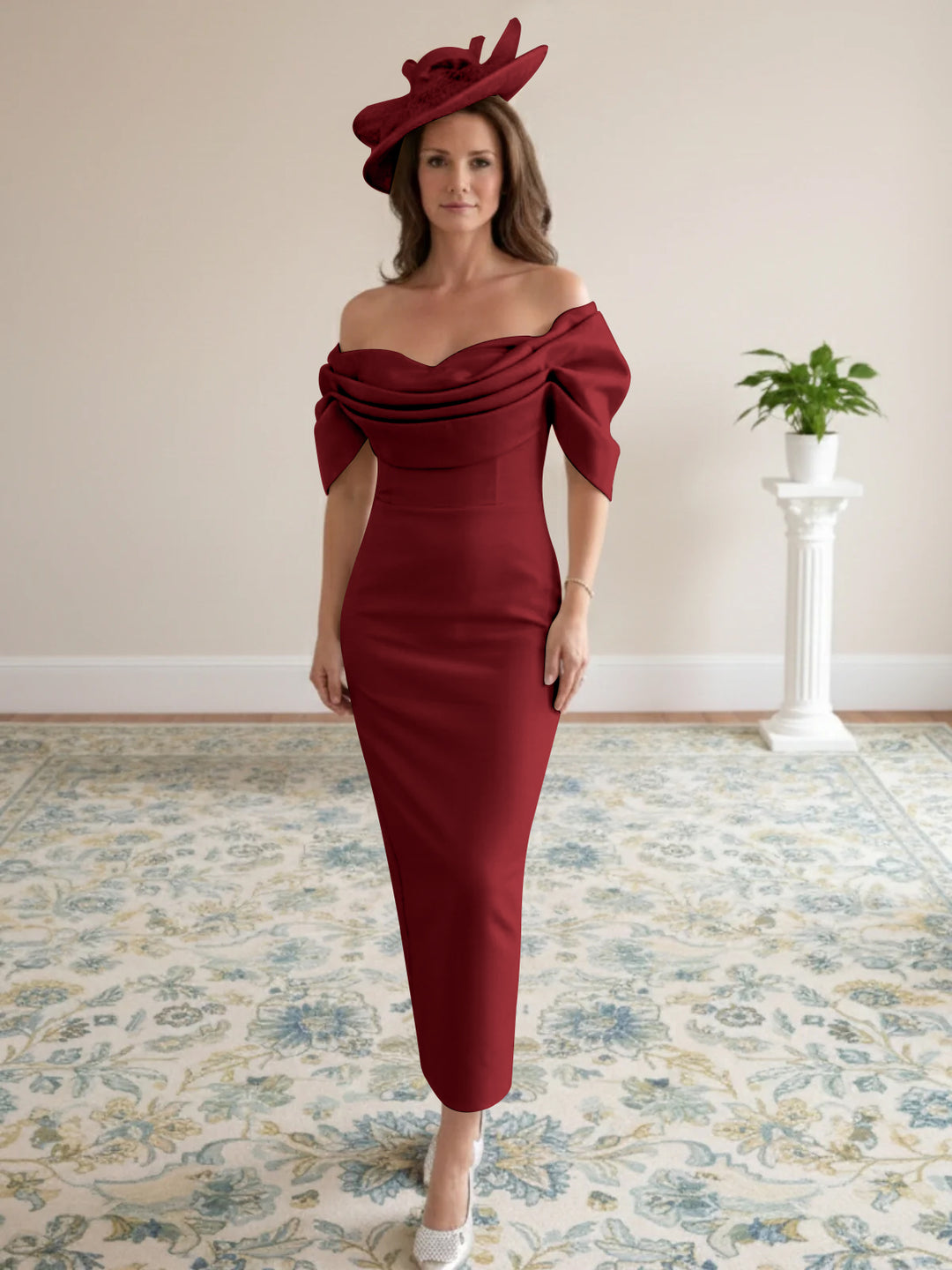 Sheath/Column 1/2 Sleeves Ankle-Length Off-the-Shoulder Mother of the Bride Dresses