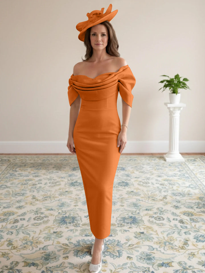 Sheath/Column 1/2 Sleeves Ankle-Length Off-the-Shoulder Mother of the Bride Dresses