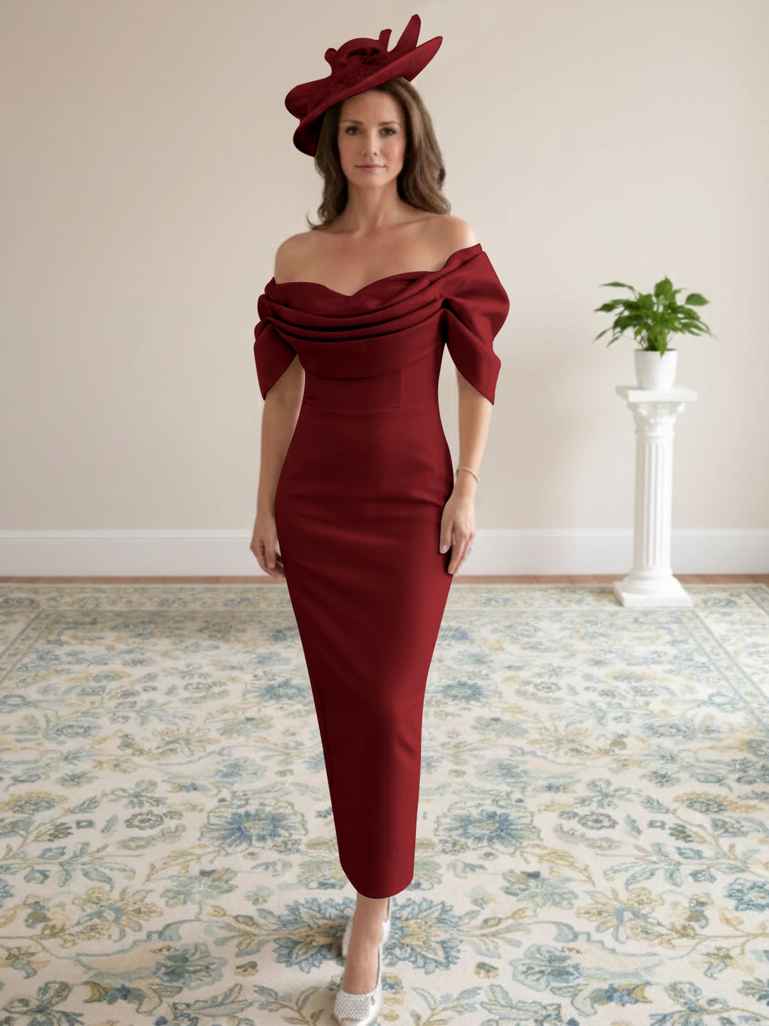 Sheath/Column 1/2 Sleeves Ankle-Length Off-the-Shoulder Mother of the Bride Dresses