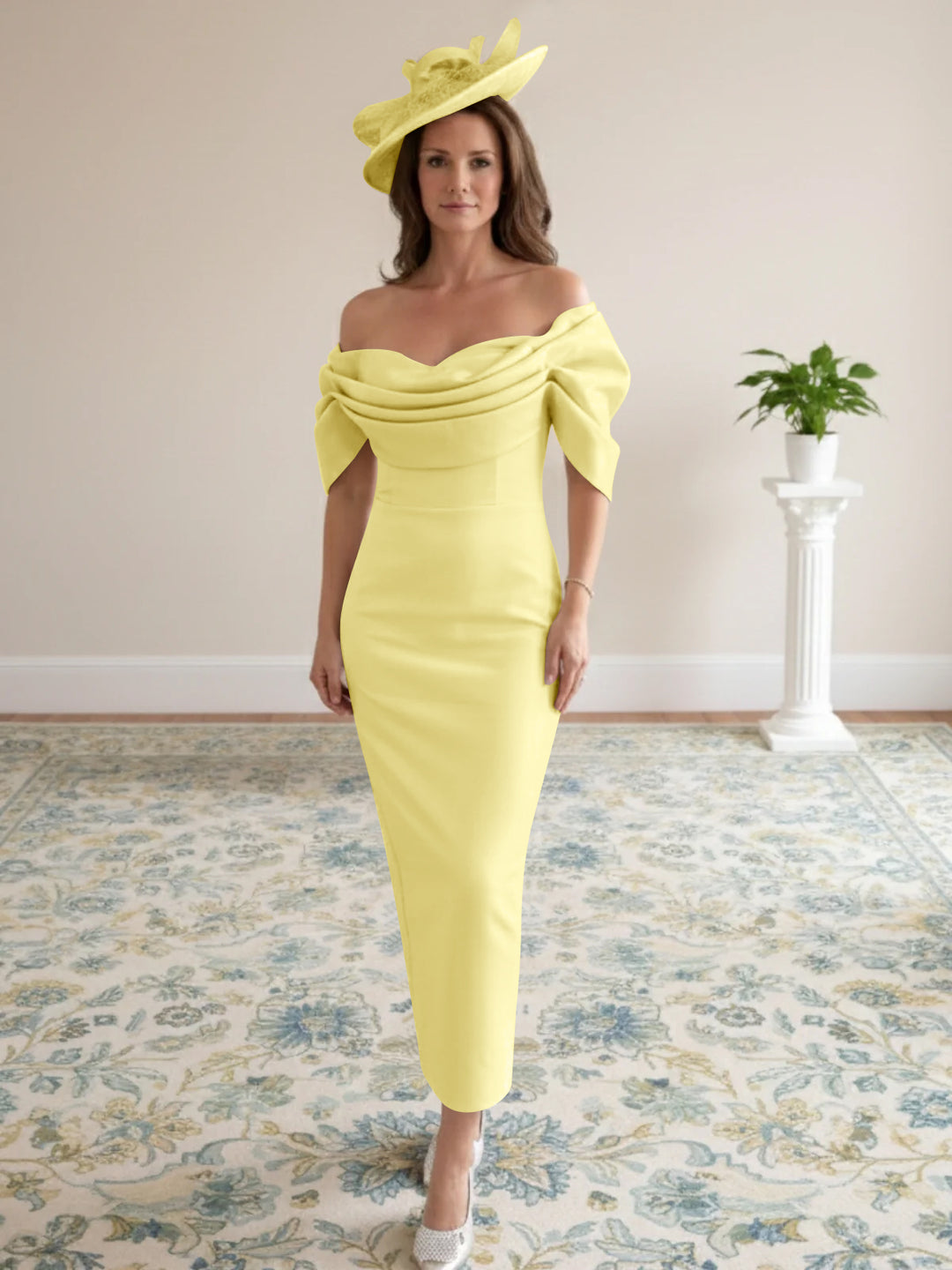 Sheath/Column 1/2 Sleeves Ankle-Length Off-the-Shoulder Mother of the Bride Dresses