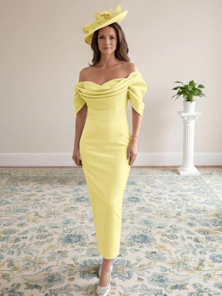 Sheath/Column 1/2 Sleeves Ankle-Length Off-the-Shoulder Mother of the Bride Dresses