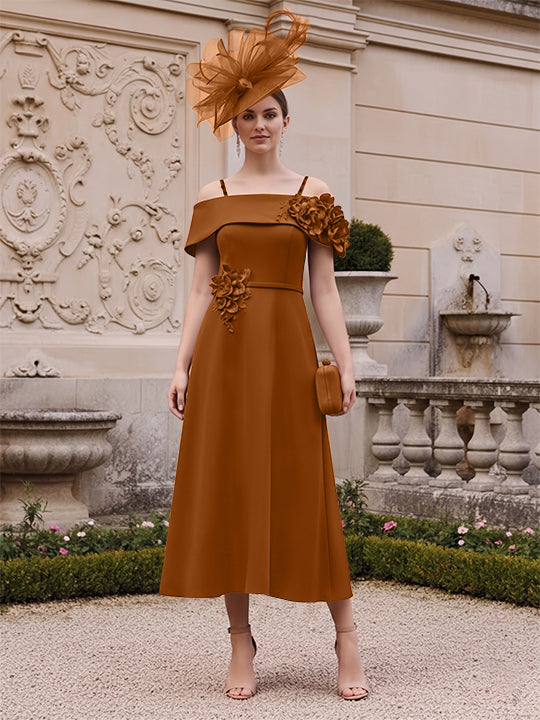 A-Line/Princess Square Neck Short Sleeves Mother of the Bride Dresses with 3D Flower