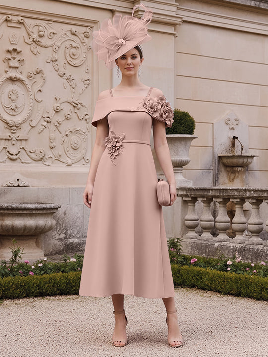 A-Line/Princess Square Neck Short Sleeves Mother of the Bride Dresses with 3D Flower