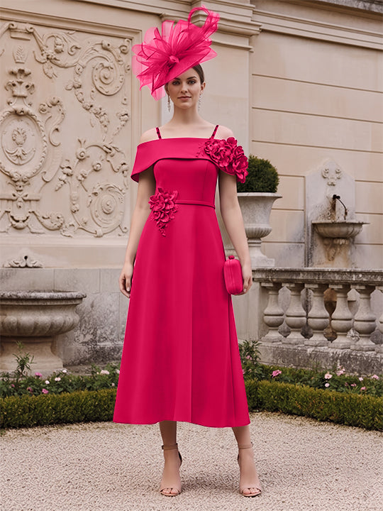 A-Line/Princess Square Neck Short Sleeves Mother of the Bride Dresses with 3D Flower
