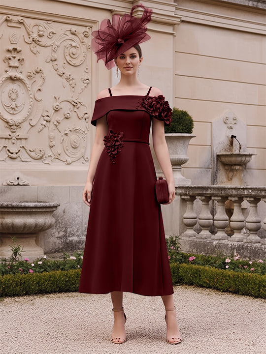 A-Line/Princess Square Neck Short Sleeves Mother of the Bride Dresses with 3D Flower