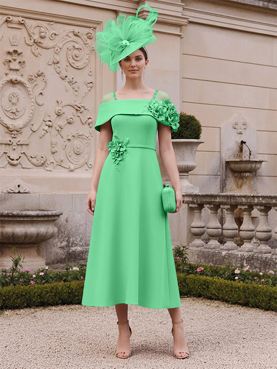 A-Line/Princess Square Neck Short Sleeves Mother of the Bride Dresses with 3D Flower