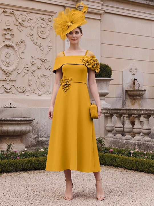 A-Line/Princess Square Neck Short Sleeves Mother of the Bride Dresses with 3D Flower