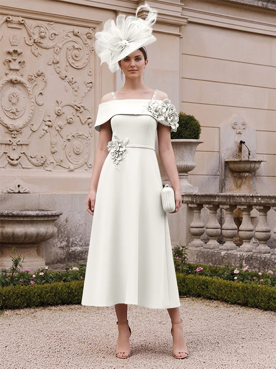 A-Line/Princess Square Neck Short Sleeves Mother of the Bride Dresses with 3D Flower