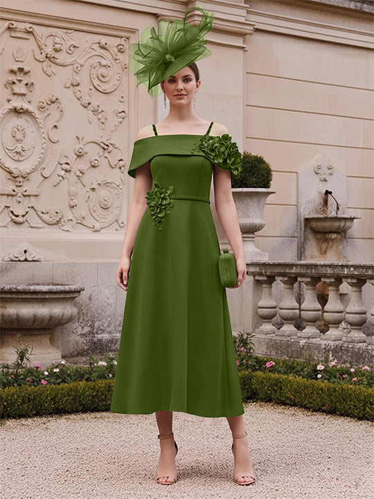 A-Line/Princess Square Neck Short Sleeves Mother of the Bride Dresses with 3D Flower