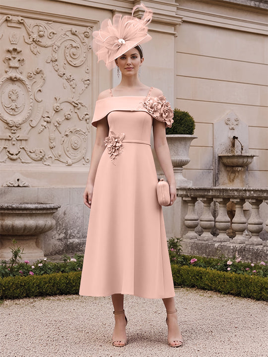A-Line/Princess Square Neck Short Sleeves Mother of the Bride Dresses with 3D Flower
