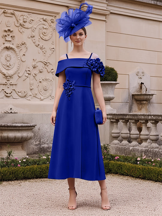 A-Line/Princess Square Neck Short Sleeves Mother of the Bride Dresses with 3D Flower