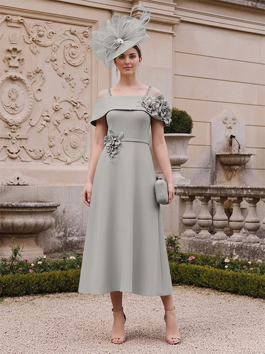A-Line/Princess Square Neck Short Sleeves Mother of the Bride Dresses with 3D Flower